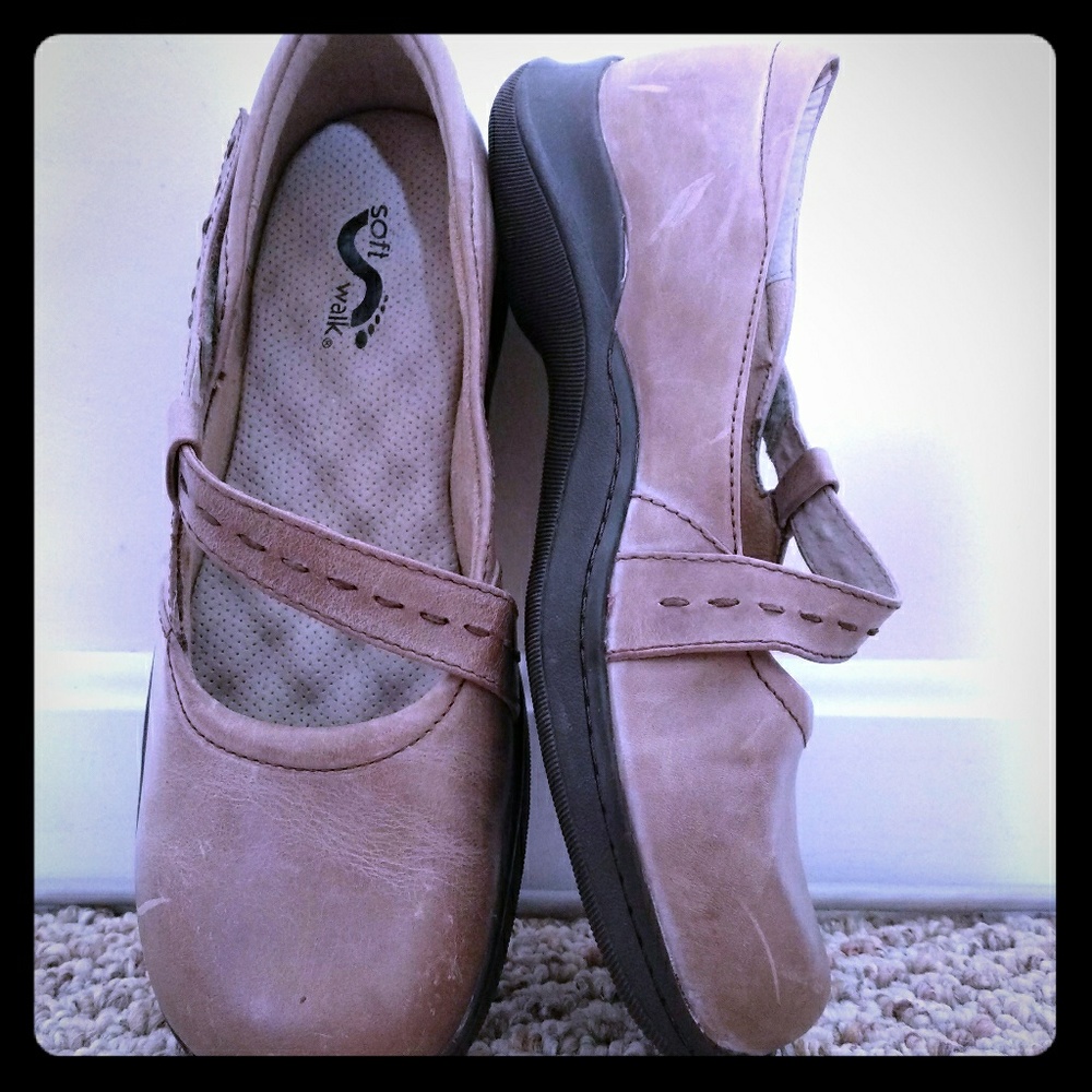 SoftWalk Rachel - Dark Taupe Leather Mary-Jane